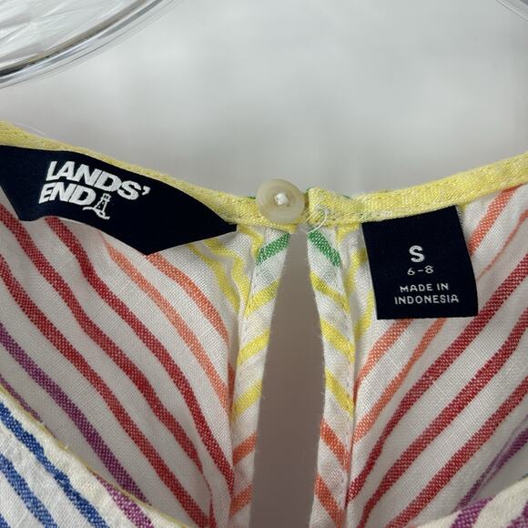 Lands End Rainbow Stripe Shirt 100% Linen Womens Small Sleeveless Blouse - Picture 2 of 8